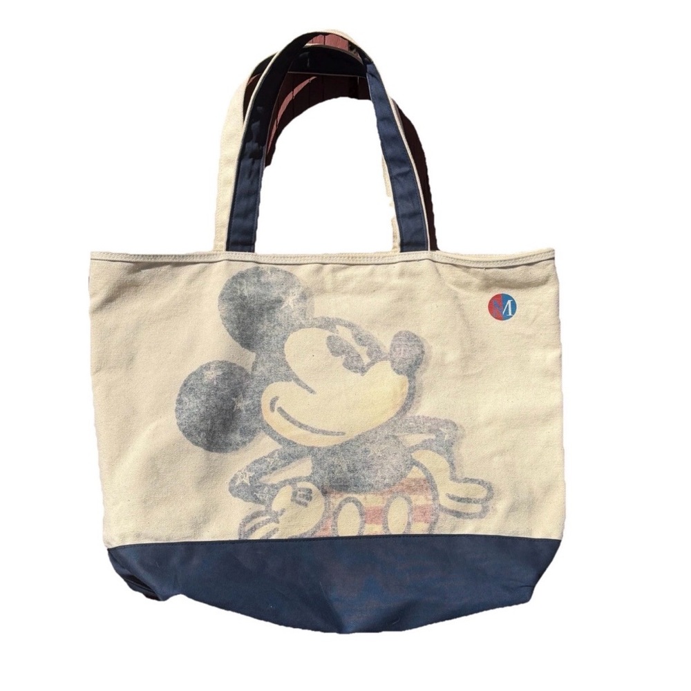 Canvas Mickey Mouse Tote Bag in Cream & Navy